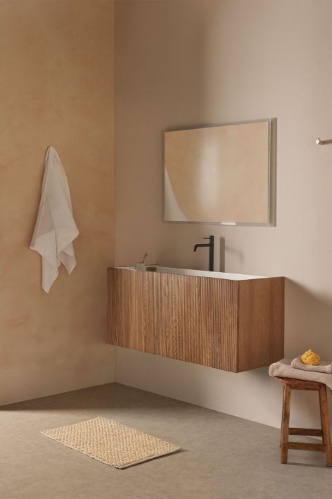 Ensemble meuble de salle de bain suspendu 120x50 cm en bois avec lavabo intégré Fiore - Marron cendré 