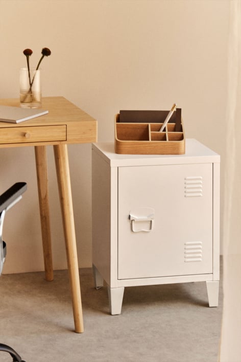 Table d'appoint casier en acier Pohpli - Blanc Gardenia