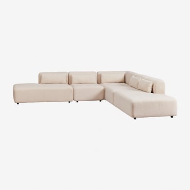 Canapé Modulaire D'angle 5 Pièces Fogler Avec Méridienne Double Chenille Beige Crème - Sklum