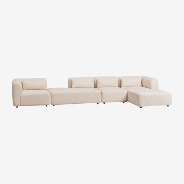 Canapé Modulaire Avec Méridienne Droite 4 Pièces Avec Méridienne Fogler Chenille Beige Crème - Sklum