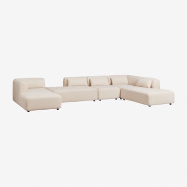 Canapé Modulaire Avec Méridienne Gauche 5 Pièces Fogler Chenille Beige Crème - Sklum