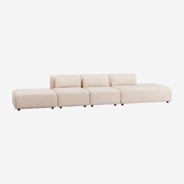 Canapé Modulable 3 Pièces Avec Méridienne Droite Et Pouf Fogler Chenille Beige Crème - Sklum