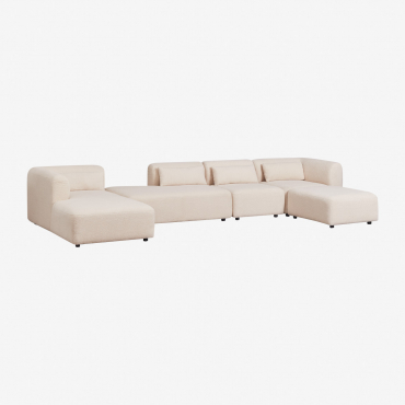 Canapé Modulable Méridienne Gauche 4 Pièces Avec Lit De Repos Et Pouf Fogler Chenille Beige Crème - Sklum