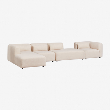 Canapé Modulaire Avec Méridienne Gauche 4 Pièces Avec Méridienne Fogler Chenille Beige Crème - Sklum