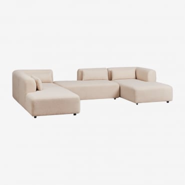 Canapé Modulaire Avec Méridienne Droite 4 Pièces Avec Méridienne Double Fogler Chenille Beige Crème - Sklum