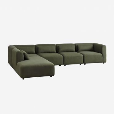 Canapé Modulaire 5 Pièces Fogler Avec Méridienne Gauche Chenille Vert Sauge - Sklum