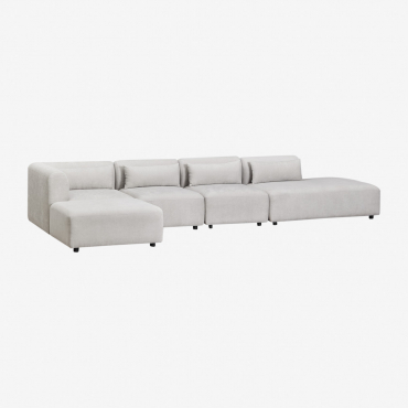 Canapé D'angle Modulable 4 Pièces Avec Méridienne Droite Et Pouf Fogler Tissu Gris Clair - Sklum