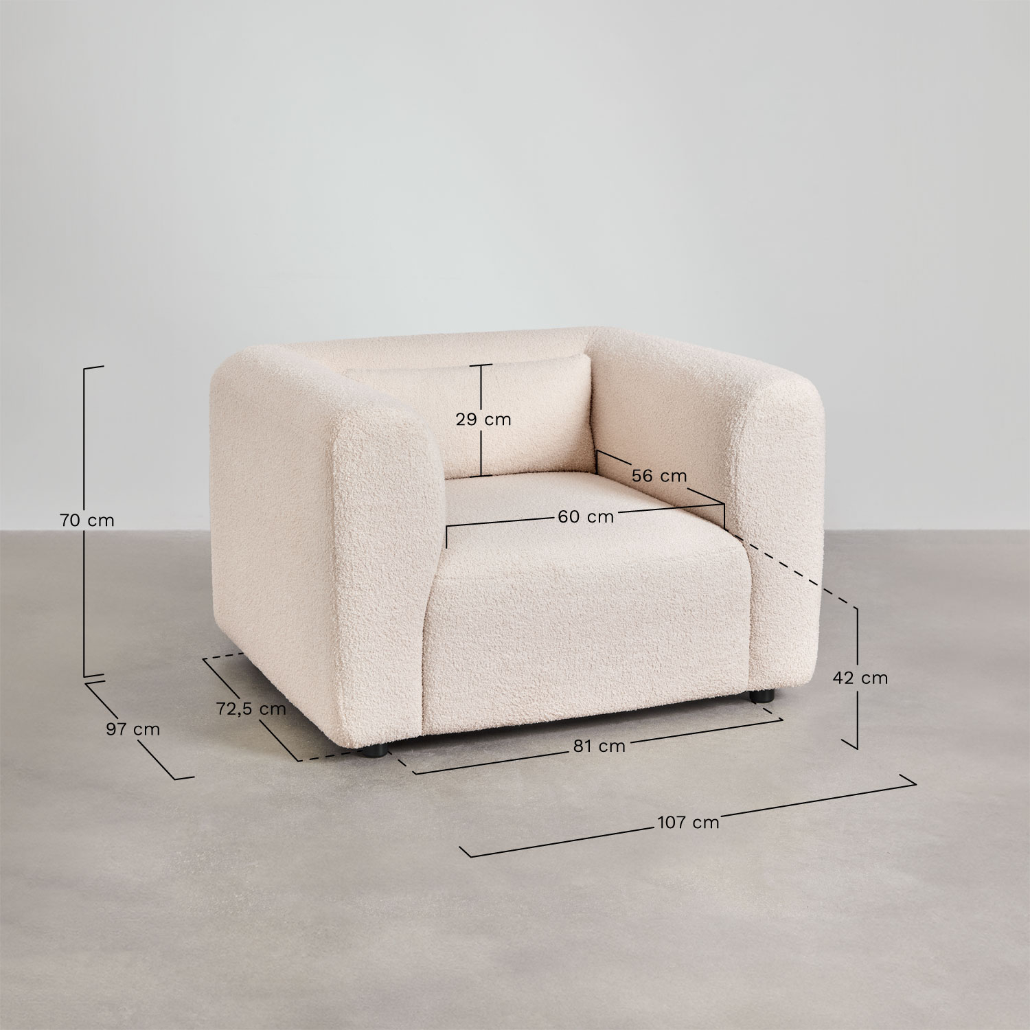 Fauteuil avec accoudoirs Fogler, mesures