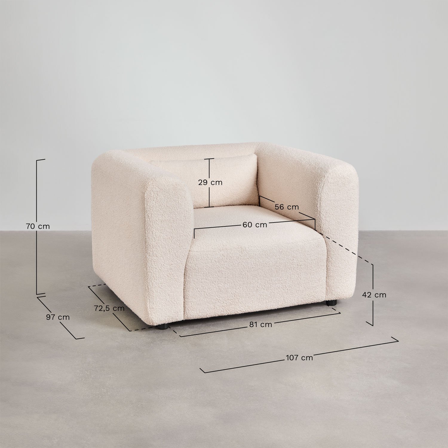 Pack de 2 fauteuils avec accoudoirs Fogler, mesures