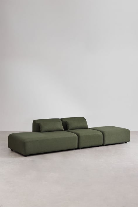 Canapé modulaire 2 pièces avec méridienne gauche et pouf Fogler - Mouton Vert Sauge