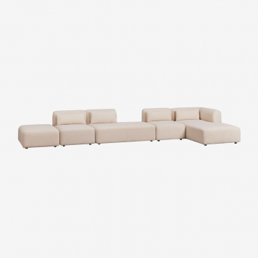 Canapé Modulable Avec Méridienne D'angle Droit 4 Pièces Avec Méridienne Et Pouf Fogler Chenille Beige Crème - Sklum