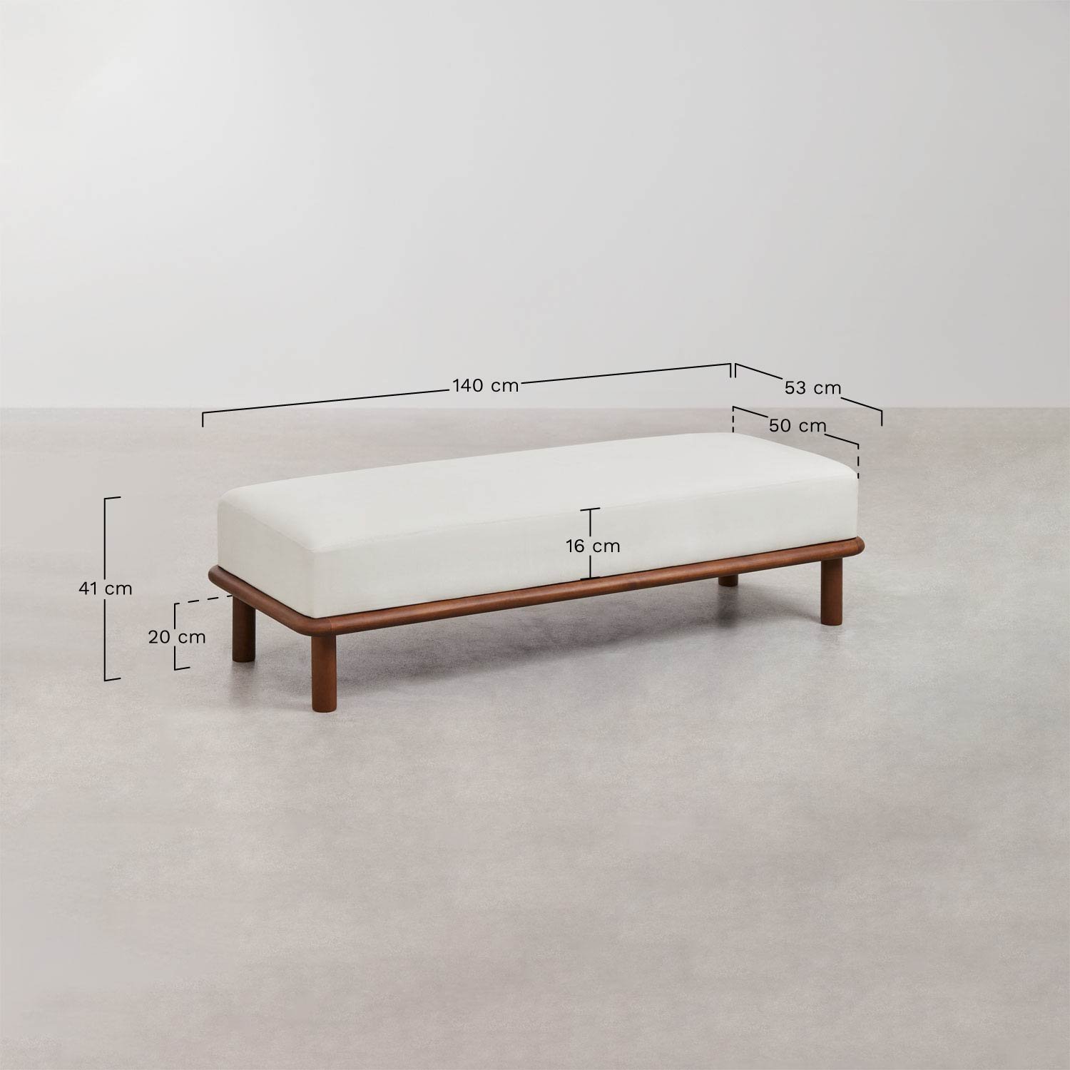 Banc en bois d'hévéa et tissu Veral , mesures