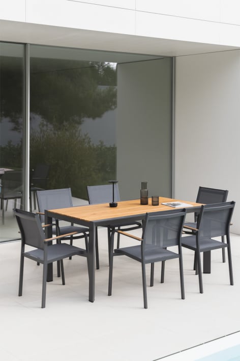 Set de table rectangulaire 160x90 cm Classic et 6 chaises de jardin empilables en aluminium Archer