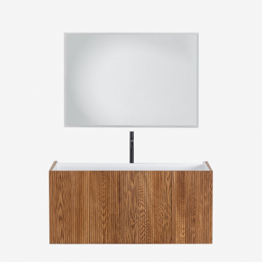 Ensemble De Meuble De Salle De Bain En Bois Avec Lavabo Intégré Fiore Bois Foncé & Rectangulaire Led Et Anti-buée 100x70 Cm - Sklum