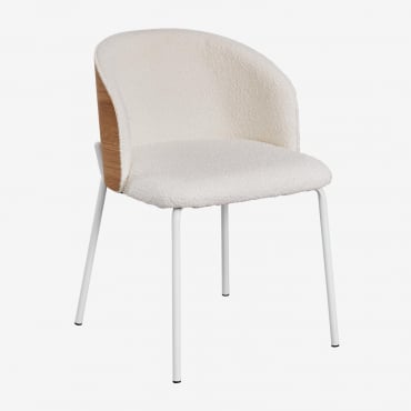 Pack De 2 Chaises De Salle À Manger En Bois Rembourrées Amieva Blanc & Boucle Blanc - Sklum