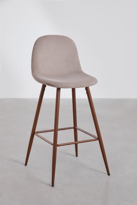 Tabouret haut 75 cm en velours gris taupe et pieds finition bois sombre Glamm - Gris Taupe