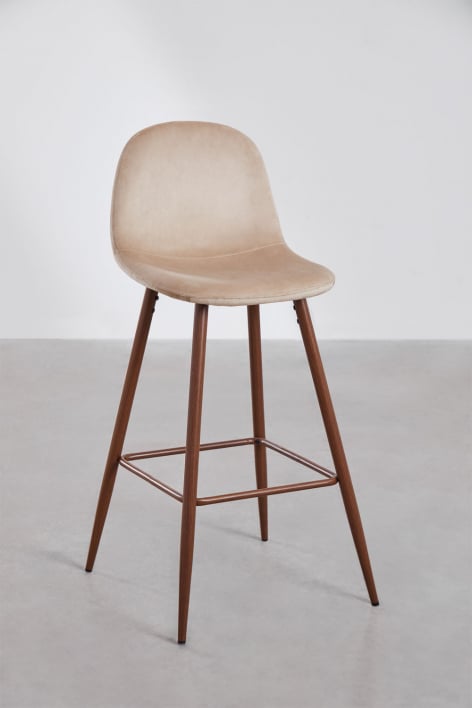 Lot de 2 tabourets hauts 75 cm en velours marron blé et pieds finition bois sombre Glamm - Brun Blé