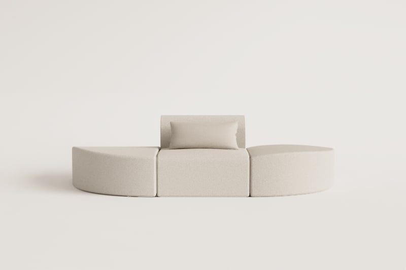 Canapé modulaire 1 pièce avec 2 poufs triangulaires en tissu bouclette Borjan