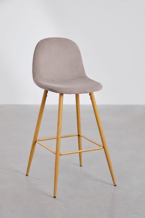 Lot de 2 tabourets hauts 75 cm en velours gris taupe et pieds finition bois naturel Glamm - Gris Taupe