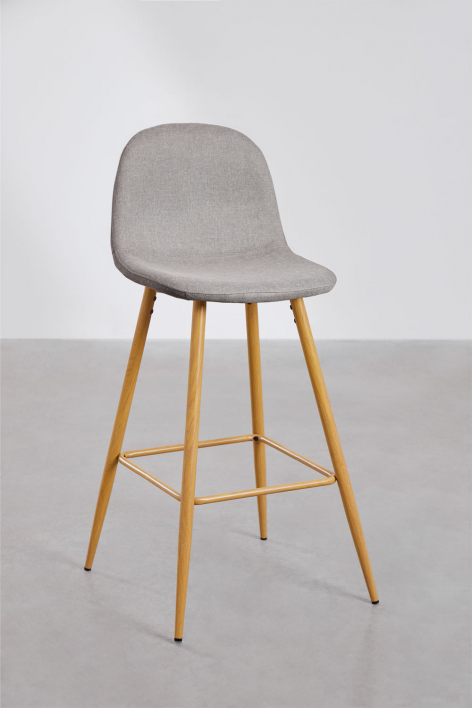 Lot de 4 tabourets hauts 75 cm en tissu gris béton et pieds finition bois naturel Glamm - Gris Béton