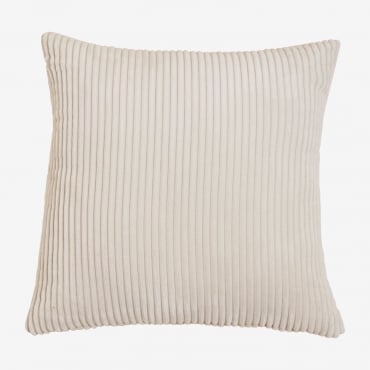 Coussin Carré (50x50 Cm) Bruna Velours Côtelé Beige Lin - Sklum