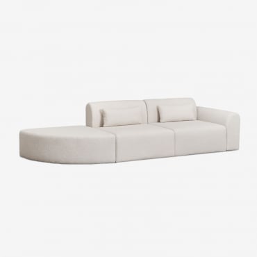 Canapé Modulable D'angle Droit 2 Pièces Avec Pouf Triangulaire En Peau Lainée Borjan Chenille Blanc - Sklum