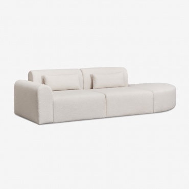 Canapé Modulable D'angle Gauche 2 Pièces Avec Pouf Triangulaire En Peau Lainée Borjan Chenille Blanc - Sklum