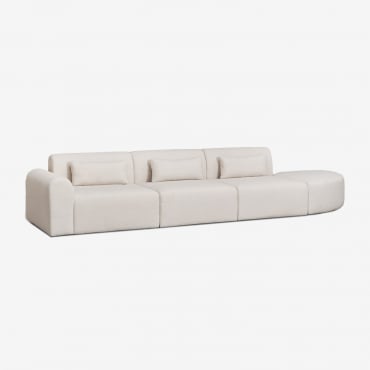 Canapé Modulable D'angle Gauche 3 Pièces Avec Pouf Triangulaire En Peau Lainée Borjan Chenille Blanc - Sklum