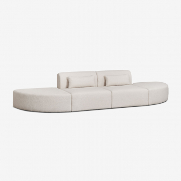 Canapé Modulaire 2 Pièces Avec 2 Poufs Triangulaires En Tissu Bouclette Borjan Chenille Blanc - Sklum
