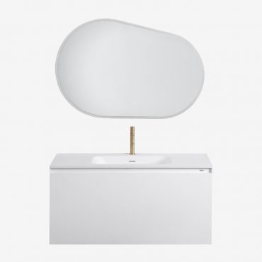Ensemble De Meubles De Salle De Bain En Bois Macrae Avec Lavabo Intégré Blanc & Ovale Led Et Anti-buée 100x65 Cm Meunier - Sklum