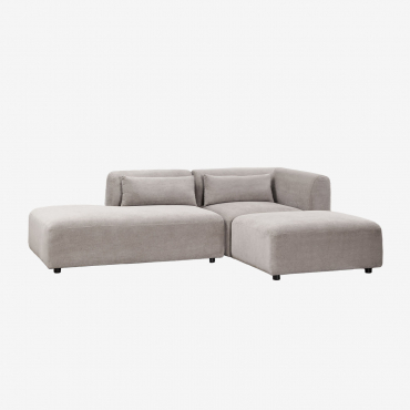 Canapé D'angle Modulable 2 Pièces Avec Méridienne Gauche Et Pouf Fogler Velours Côtelé Gris Taupe Clair - Sklum