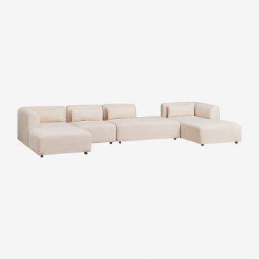 Canapé Modulable Méridienne Droite 4 Pièces Avec Lit De Repos Et Pouf Fogler Chenille Beige Crème - Sklum