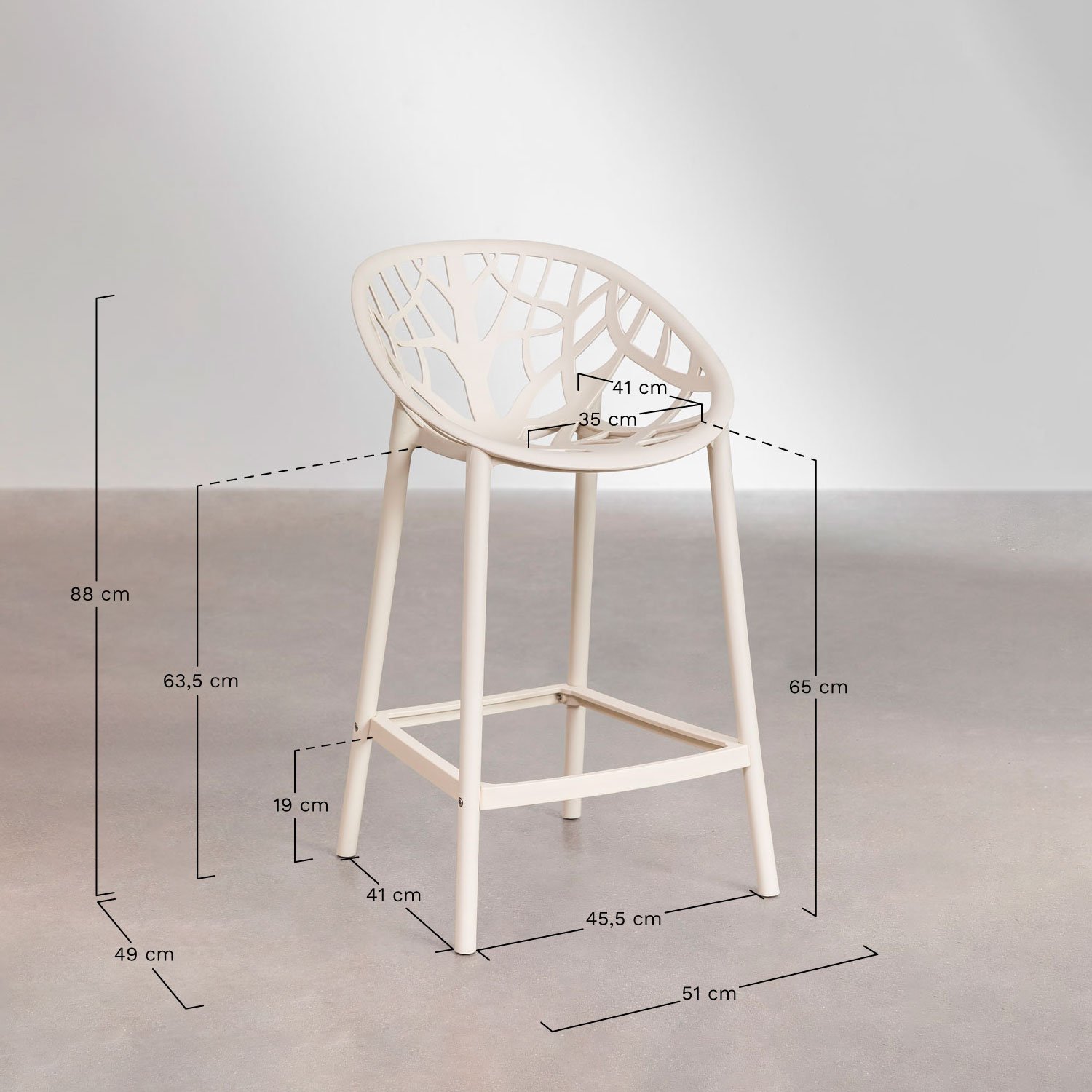 Lot de 4 tabourets hauts Ores en polypropylène, mesures