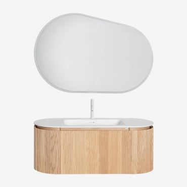 Ensemble De Meubles De Salle De Bain En Bois Carsone Avec Lavabo Intégré Bois Naturel & Sans Unité Auxiliaire & Ovale Led - Sklum