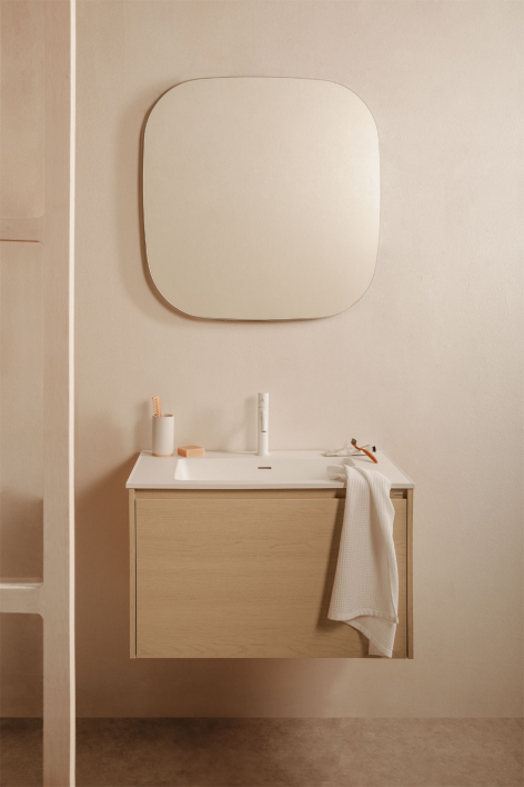 Ensemble meuble de salle de bain suspendu 80x50 cm en bois avec lavabo intégré Jacob - Bois Naturel