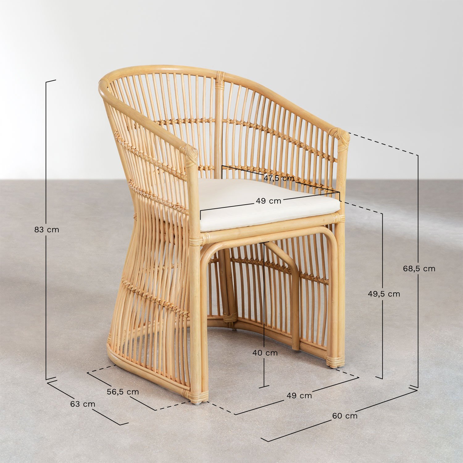 Pack de 2 chaises de jardin en rotin Izabal, mesures