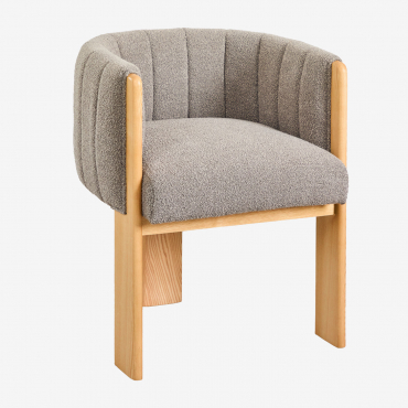 Chaise De Salle À Manger En Bois De Frêne Et Tissu Bouclé Leo Bouclé Gris Arena - Sklum