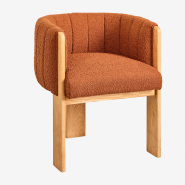 Pack De 4 Chaises De Salle À Manger En Bois De Frêne Et Tissu Bouclé Léo Boucle Rouge Tuile - Sklum