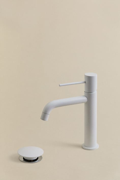Ensemble robinet de lavabo et bonde de vidage en laiton Orveta Click-Clack - Blanc