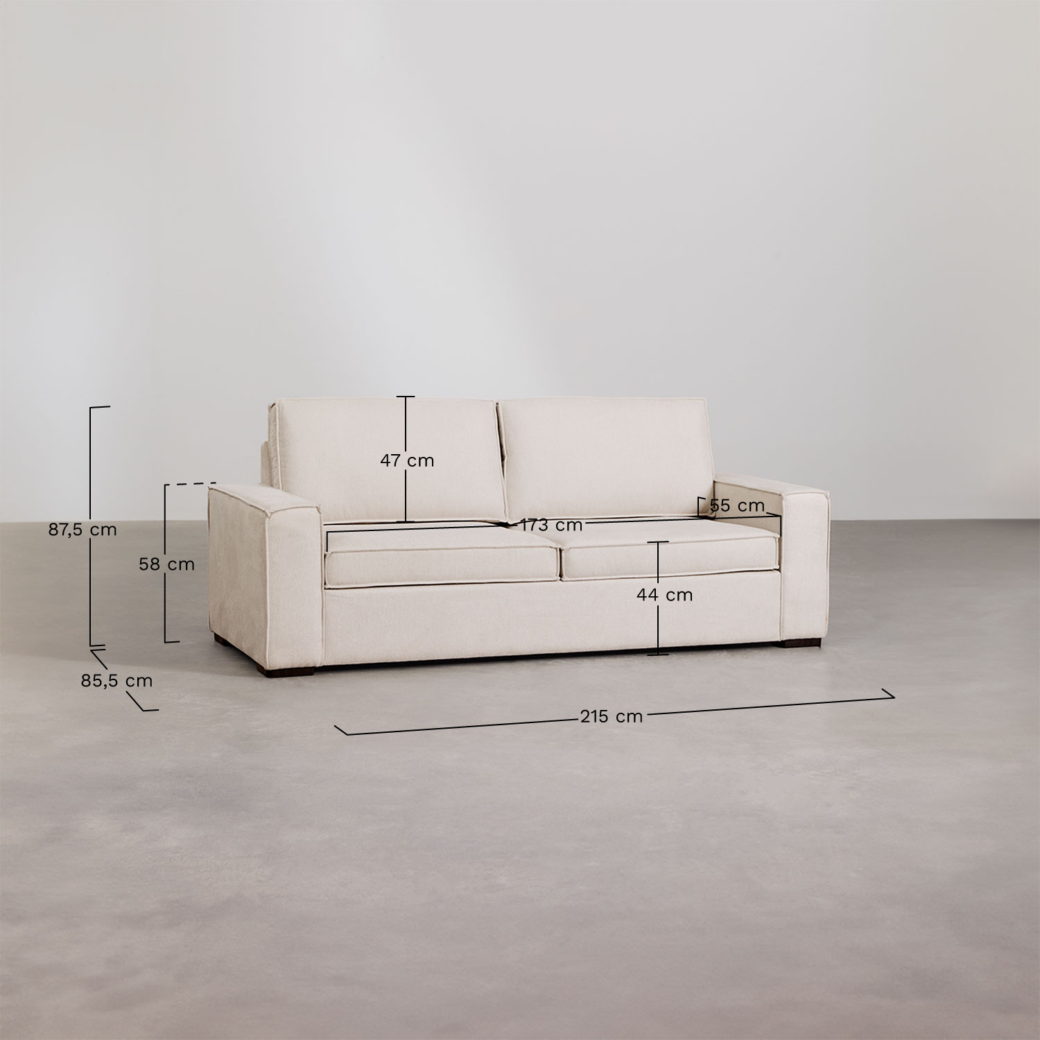 Canapé-lit 3 places Oleguer, mesures