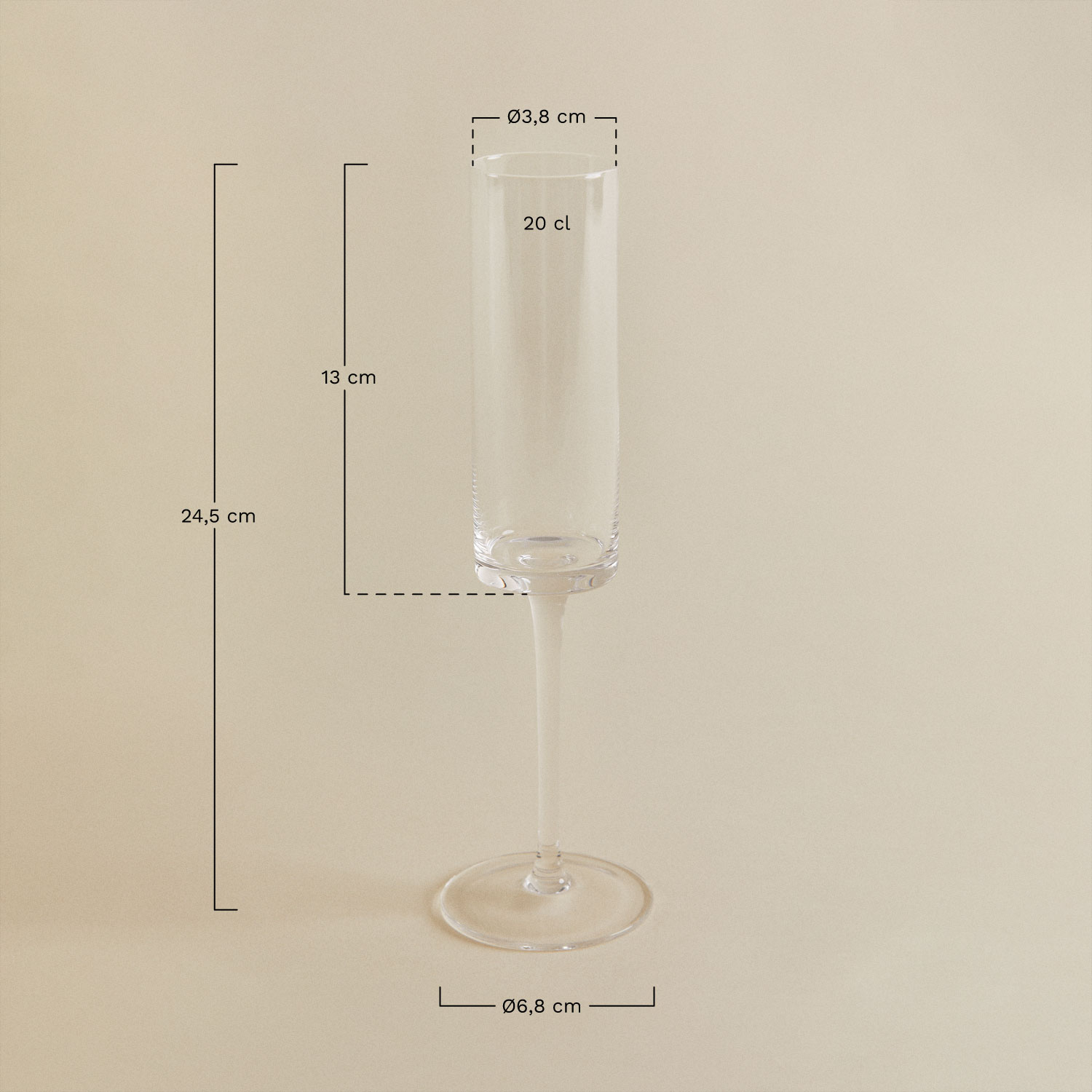 Pack de 4 coupes à champagne en verre 20 cl Lioare, mesures