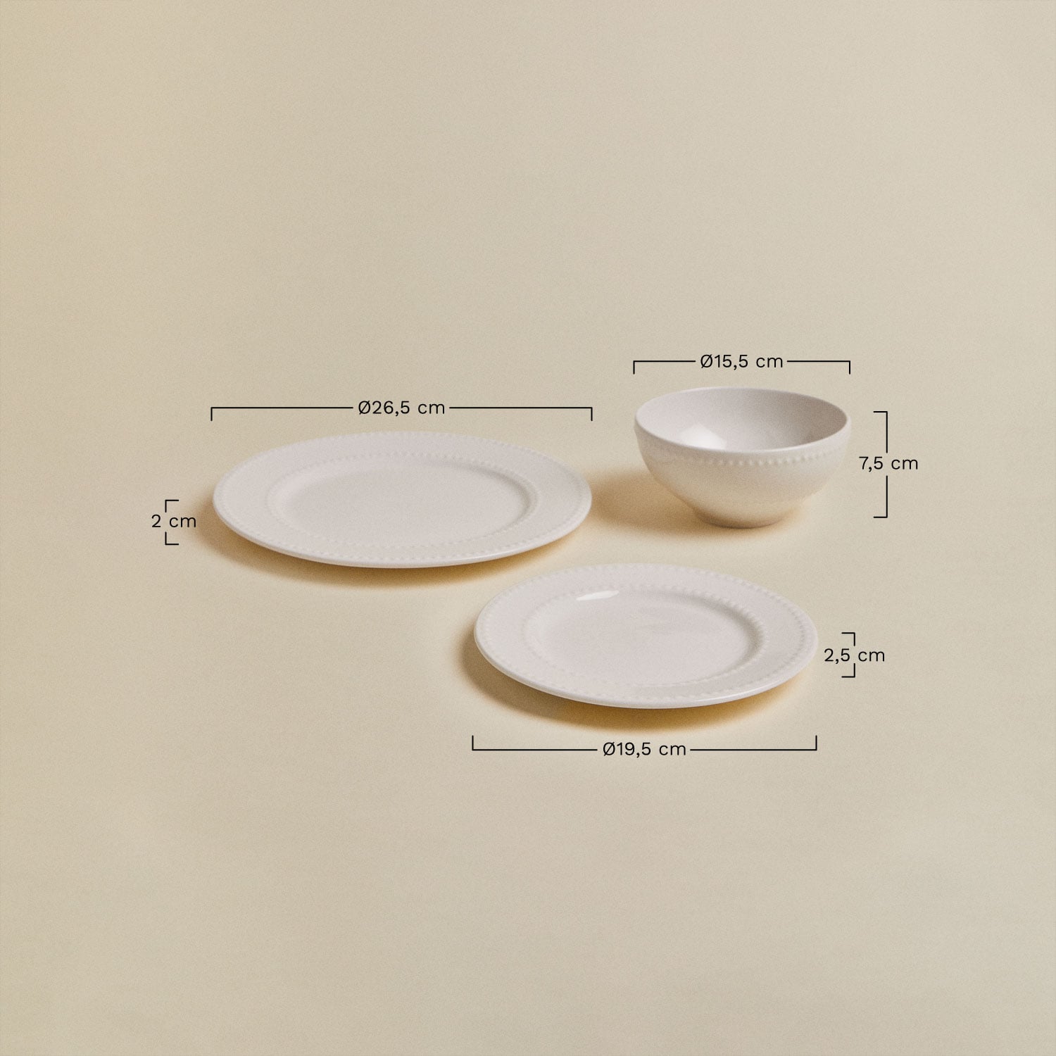 Vaisselle en new bone China de 12 pièces Borela, mesures