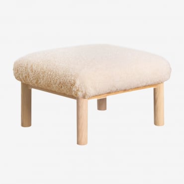Repose-pieds En Peau De Mouton Et Bois De Frêne Bernia Blanc - Sklum