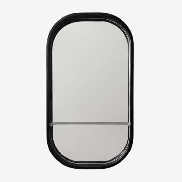 Miroir Mural Ovale 50x90 Cm Pour Salle De Bain Avec Étagère Warien Noir - Sklum