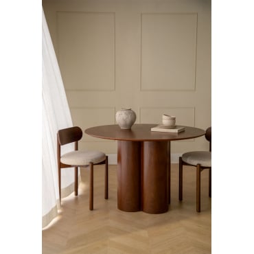 Table À Manger Ronde En Bois (ø120 Cm) Athena Placage Noyer - Sklum