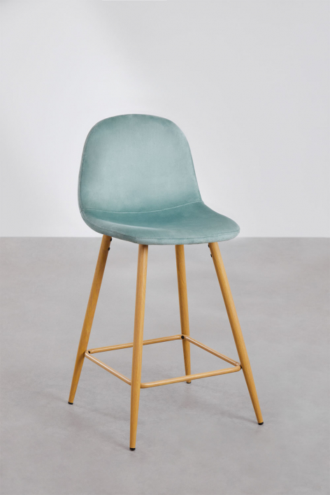 Tabouret haut 65 cm en velours vert sapin et pieds finition bois naturel Glamm - Vert Sapin