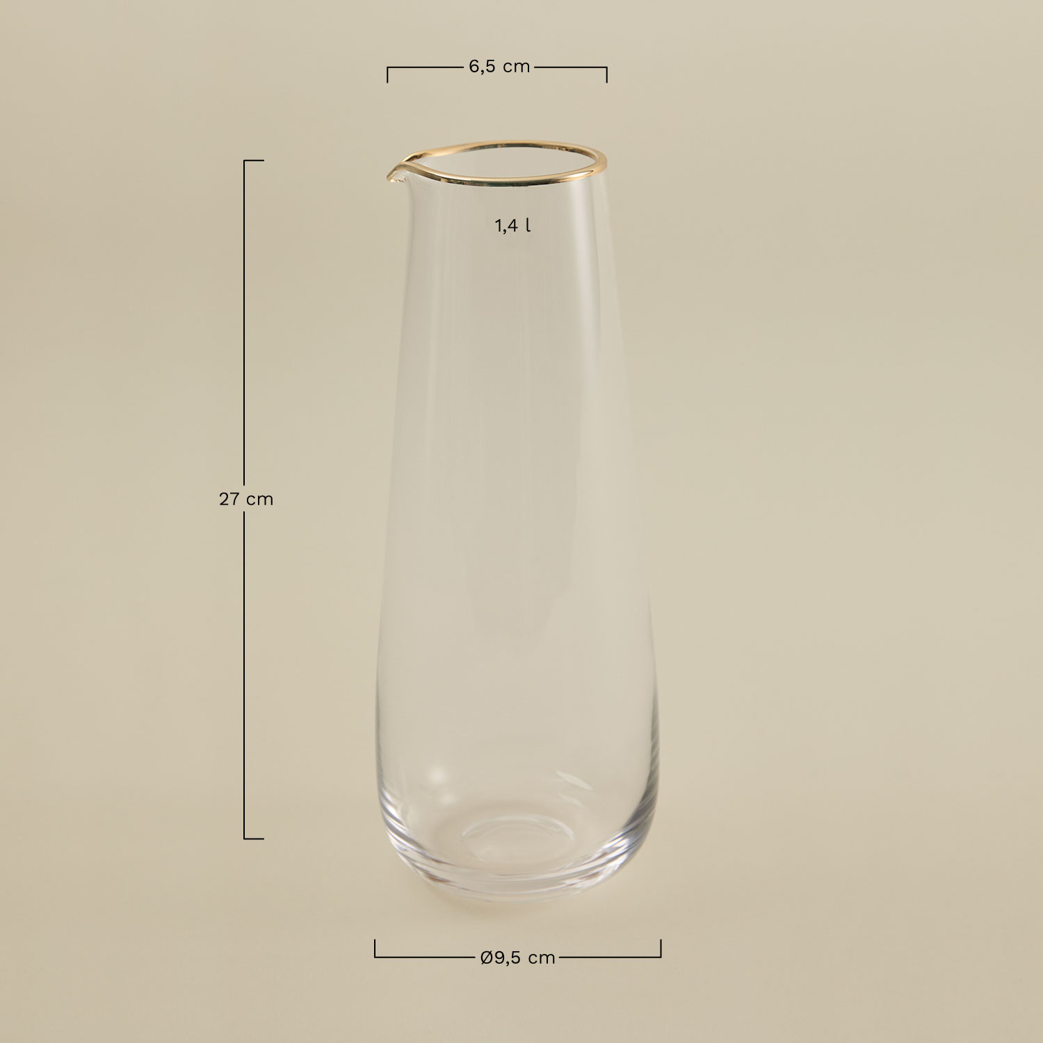 Pichet en verre 1,4 L Olaya, mesures