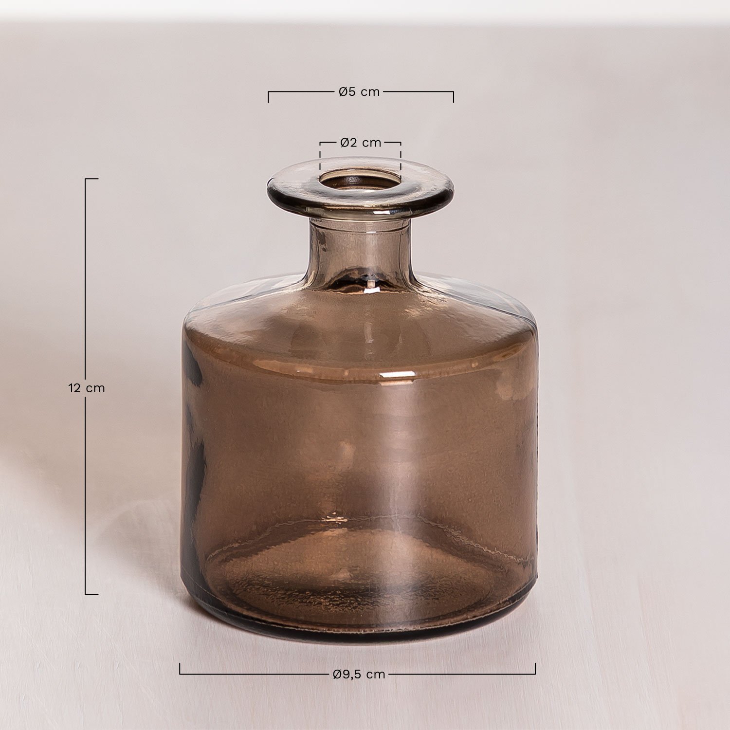 Vase en verre recyclé 12 cm Pussa, mesures