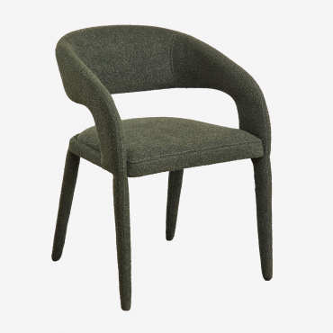 Lot De 2 Chaises De Salle À Manger Rembourrées Arazeina Avec Accoudoirs Bouclé Vert Militaire - Sklum