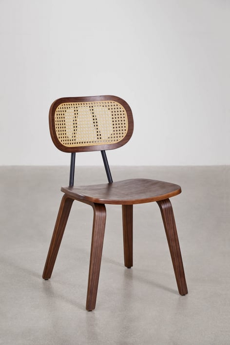 Lot de 4 chaises de salle à manger en bois foncé et rotin Kaylia